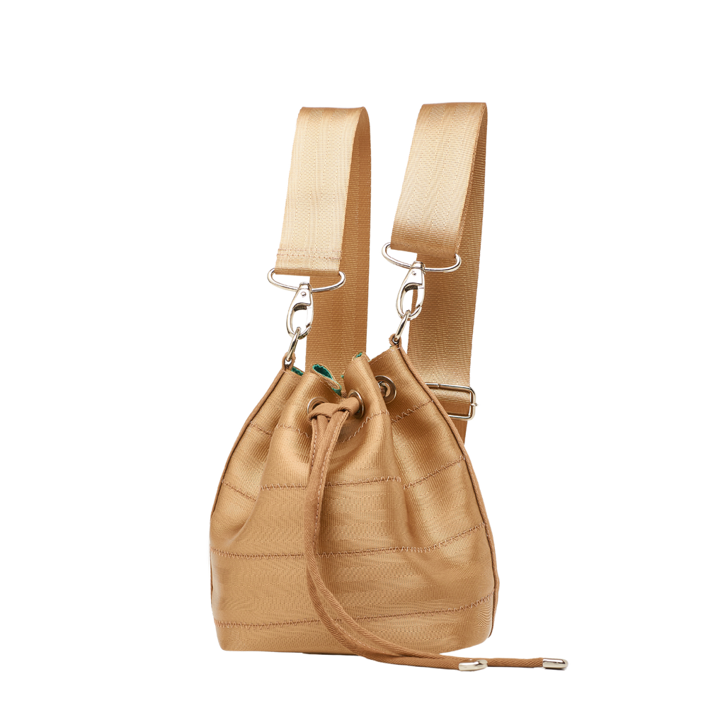 Gold Mini Multiway Seatbelt Backpack Bucket Bag – Belo